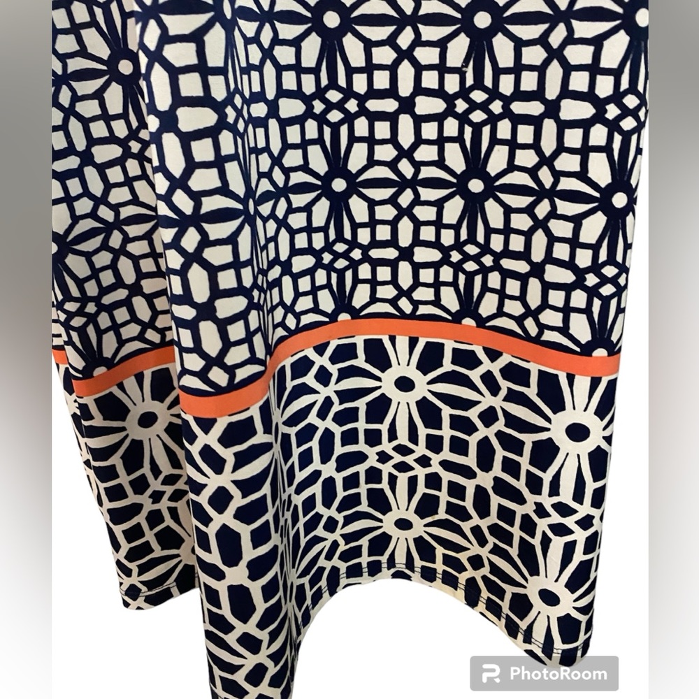 Tacera Shift Dress Qtr Length Sleeve Black/White w/Peach Geometric Women's 1X - Picture 4 of 7